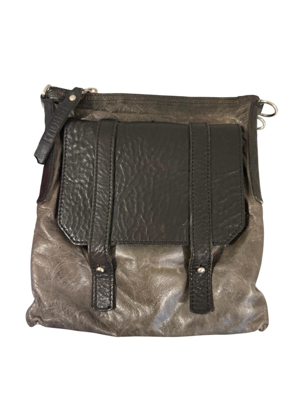 Women's Two-Tone Gray and Black Leather Messenger Bag